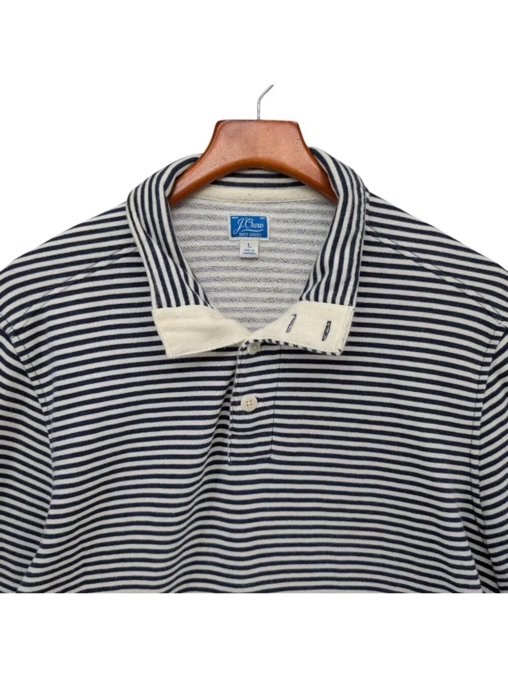 J.CREW French Terry Mockneck Sweatshirt Mens Navy Cream Stripe Button Size L